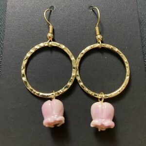 Crown Flower (Lavender) Hoop Hamilton Gold Earrings (New)